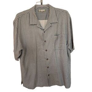 Tommy Bahama Mens 100% Silk Geometric Print Blue Short Sleeve Shirt XL